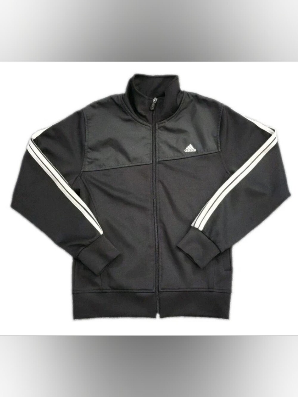 Adidas Track Jacket Women XS Black White 3-Stripe Full Zip Mock Neck Activewear